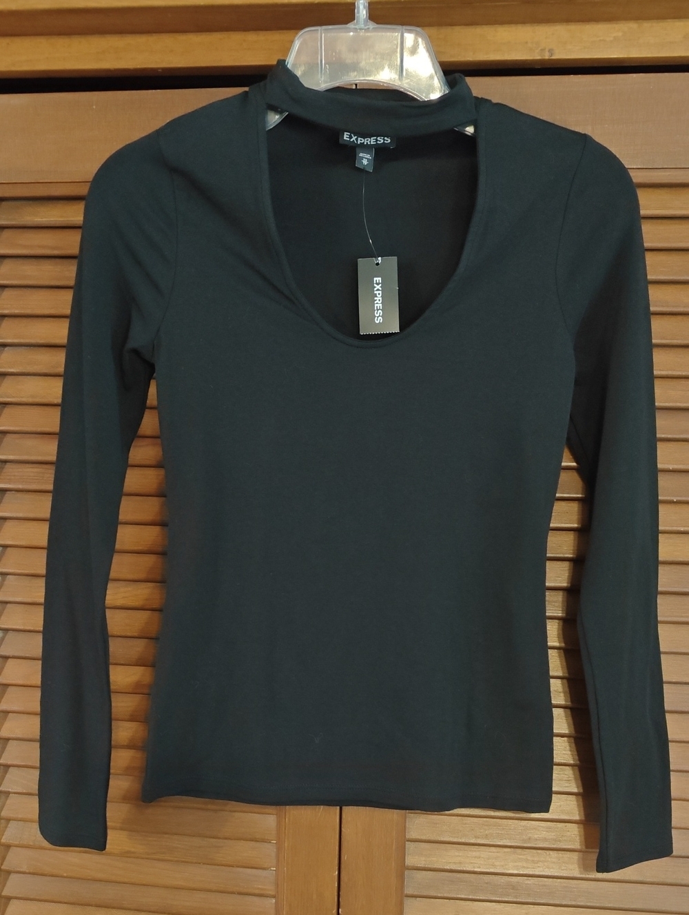 NWT Express Black Long-Sleeve Cutout Neck Top